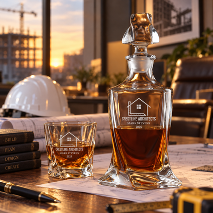 Construction Company Gifts – Twisted Decanter Set with 4 Glasses & Wooden Box – image 18