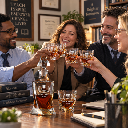 Education Company Gifts – Twisted Decanter Set with 4 Glasses & Wooden Box – image 05