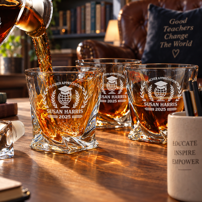 Education Company Gifts – Twisted Decanter Set with 4 Glasses & Wooden Box – image 14