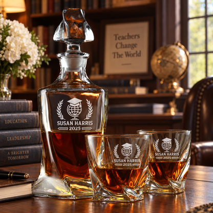 Education Company Gifts – Twisted Decanter Set with 4 Glasses & Wooden Box – image 20