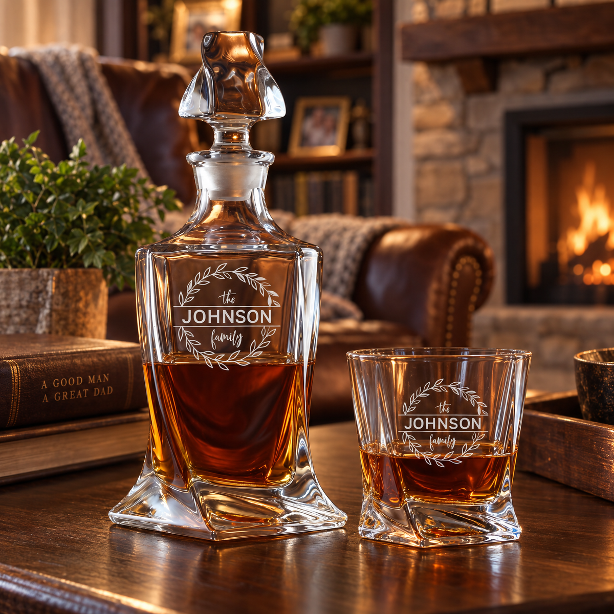 Family Gift – Twisted Decanter Set with 4 Glasses & Wooden Box product image