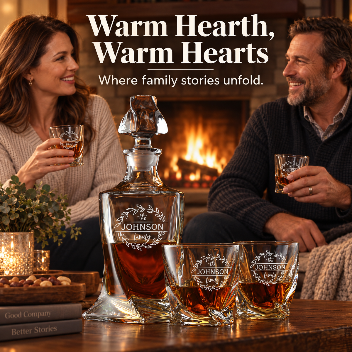 Family Gift – Twisted Decanter Set with 4 Glasses & Wooden Box – image 07