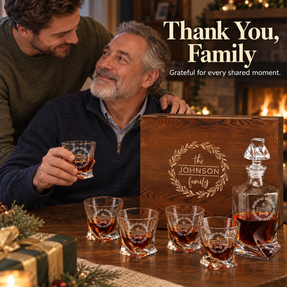 Family Gift – Twisted Decanter Set with 4 Glasses & Wooden Box – image 11