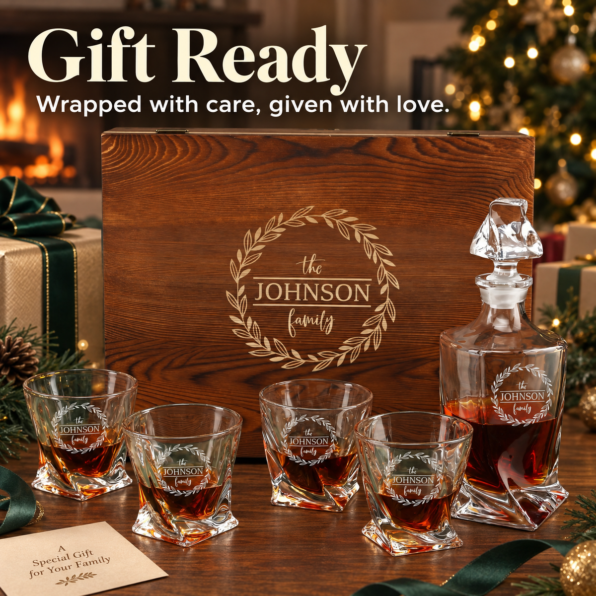 Family Gift – Twisted Decanter Set with 4 Glasses & Wooden Box – image 16