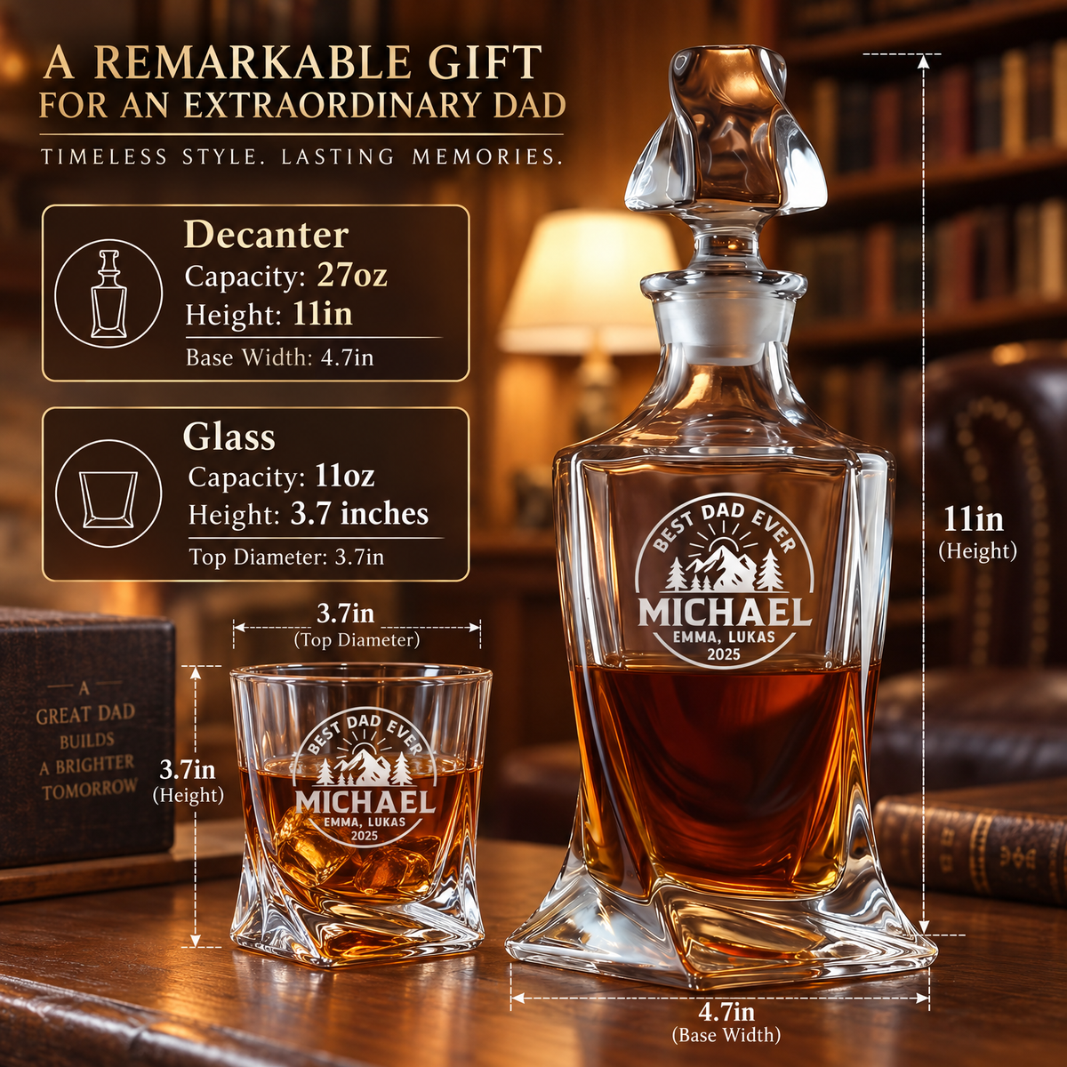 Gift for Father – Twisted Decanter Set with 4 Glasses & Wooden Box product image