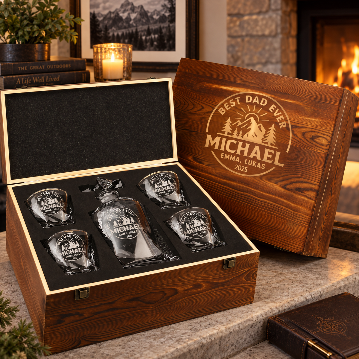 Gift for Father – Twisted Decanter Set with 4 Glasses & Wooden Box – image 04