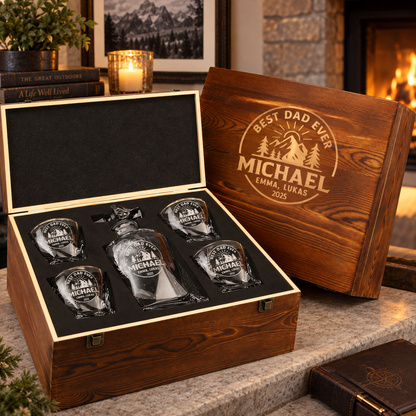 Gift for Father – Twisted Decanter Set with 4 Glasses & Wooden Box – image 04