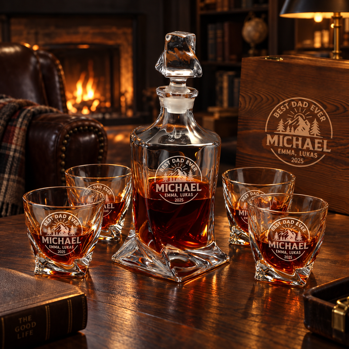 Gift for Father – Twisted Decanter Set with 4 Glasses & Wooden Box – image 06