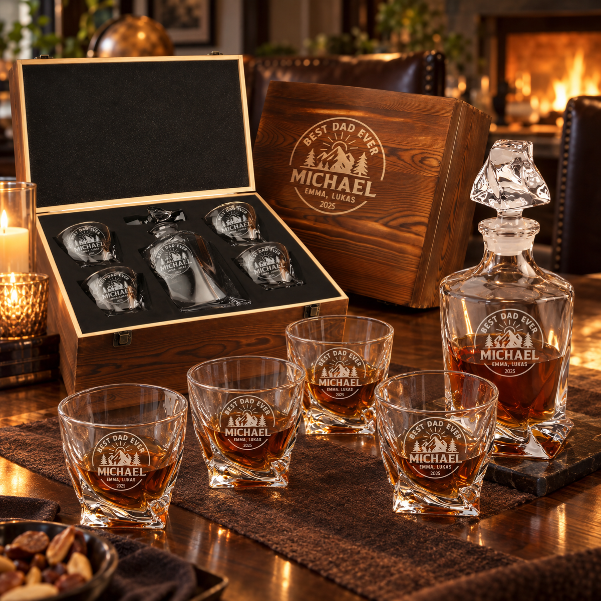 Gift for Father – Twisted Decanter Set with 4 Glasses & Wooden Box product image