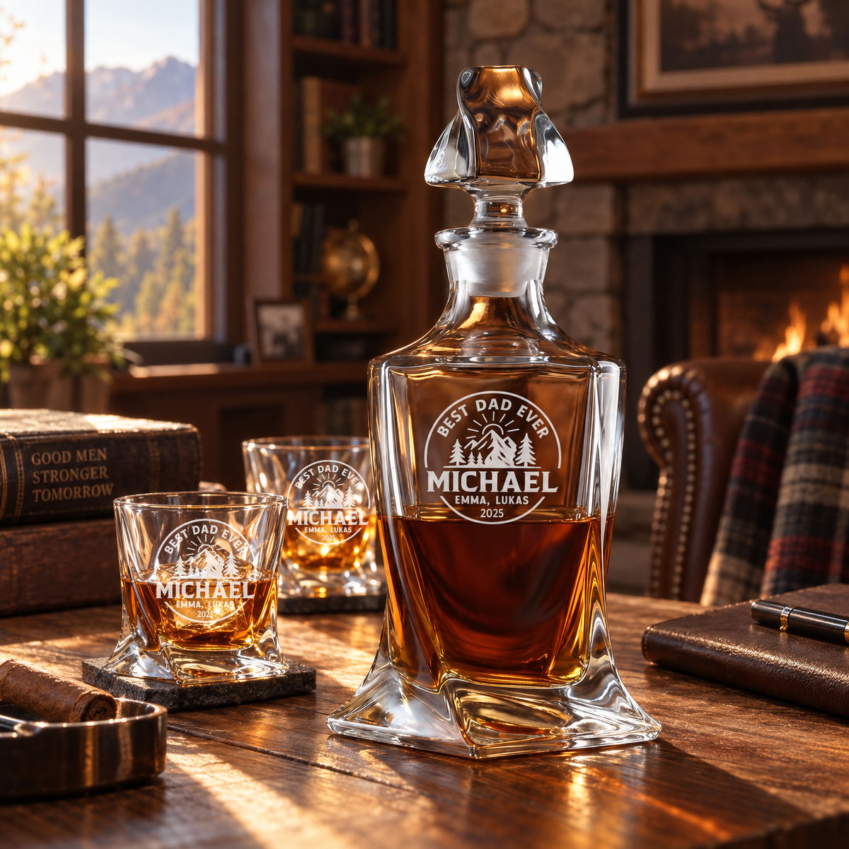 Gift for Father – Twisted Decanter Set with 4 Glasses & Wooden Box – image 10