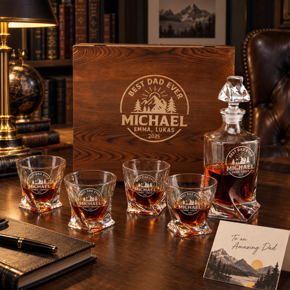 Gift for Father – Twisted Decanter Set with 4 Glasses & Wooden Box – image 12