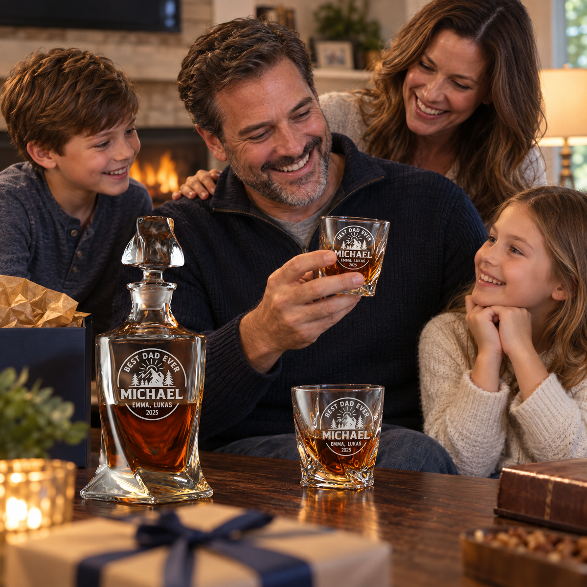 Gift for Father – Twisted Decanter Set with 4 Glasses & Wooden Box product image