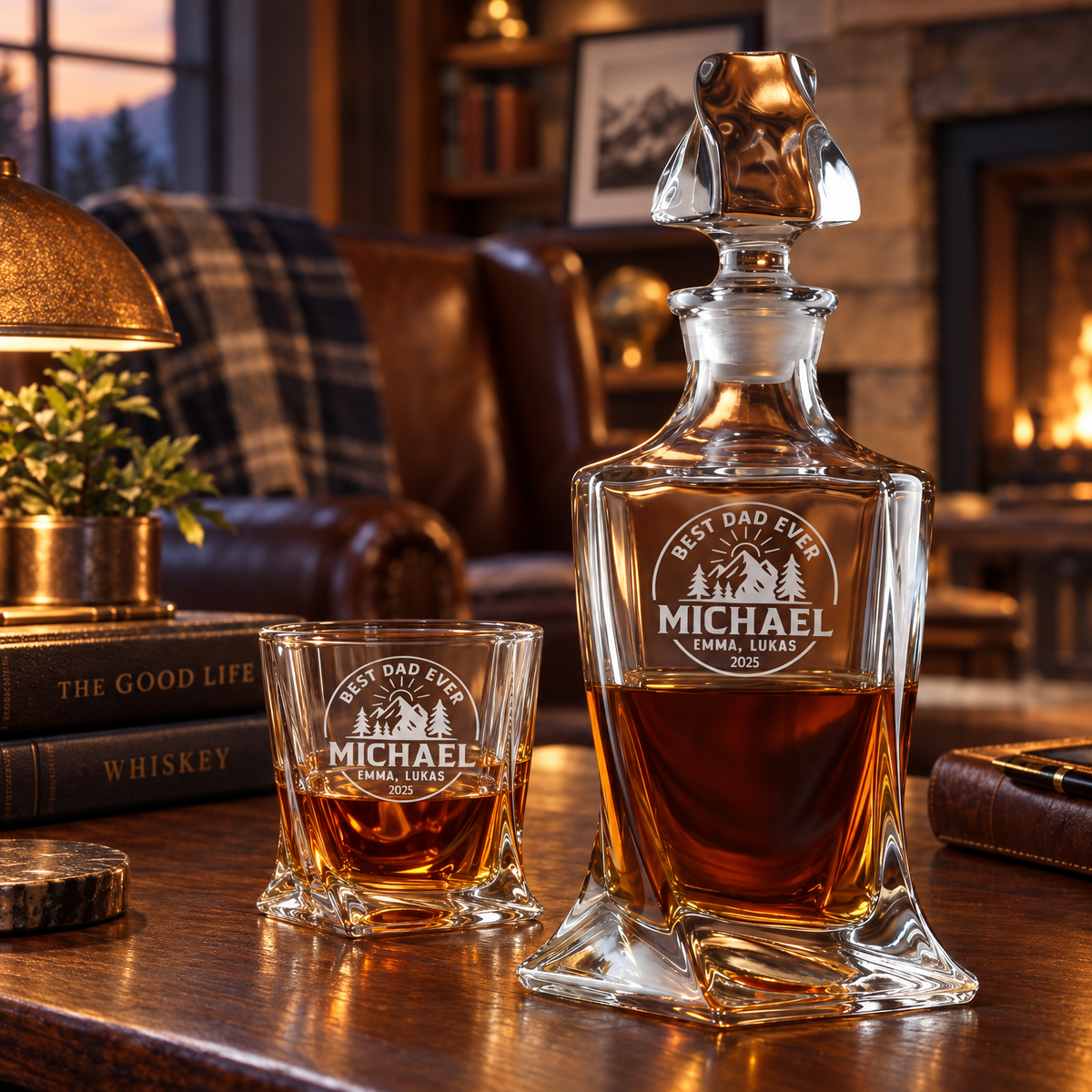Gift for Father – Twisted Decanter Set with 4 Glasses & Wooden Box product image