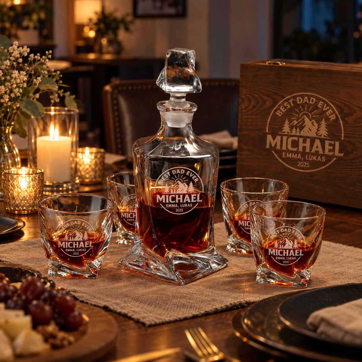 Gift for Father – Twisted Decanter Set with 4 Glasses & Wooden Box – image 20