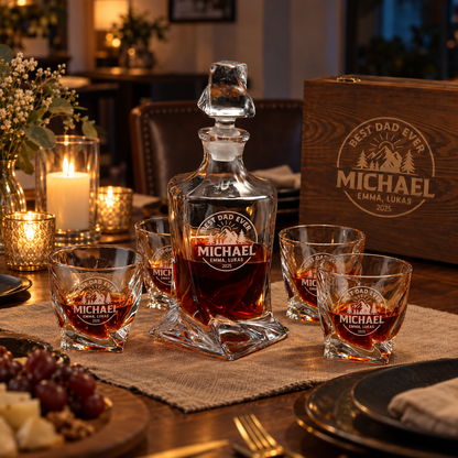 Gift for Father – Twisted Decanter Set with 4 Glasses & Wooden Box – image 20