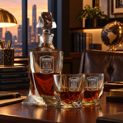 Finance Company Gifts – Twisted Decanter Set with 4 Glasses & Wooden Box – image 18