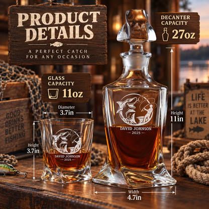 Gift for Fishermen – Twisted Decanter Set with 4 Glasses & Wooden Box – image 02