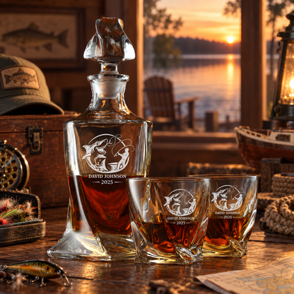 Gift for Fishermen – Twisted Decanter Set with 4 Glasses & Wooden Box – image 06