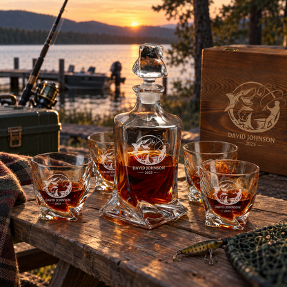 Gift for Fishermen – Twisted Decanter Set with 4 Glasses & Wooden Box – image 08
