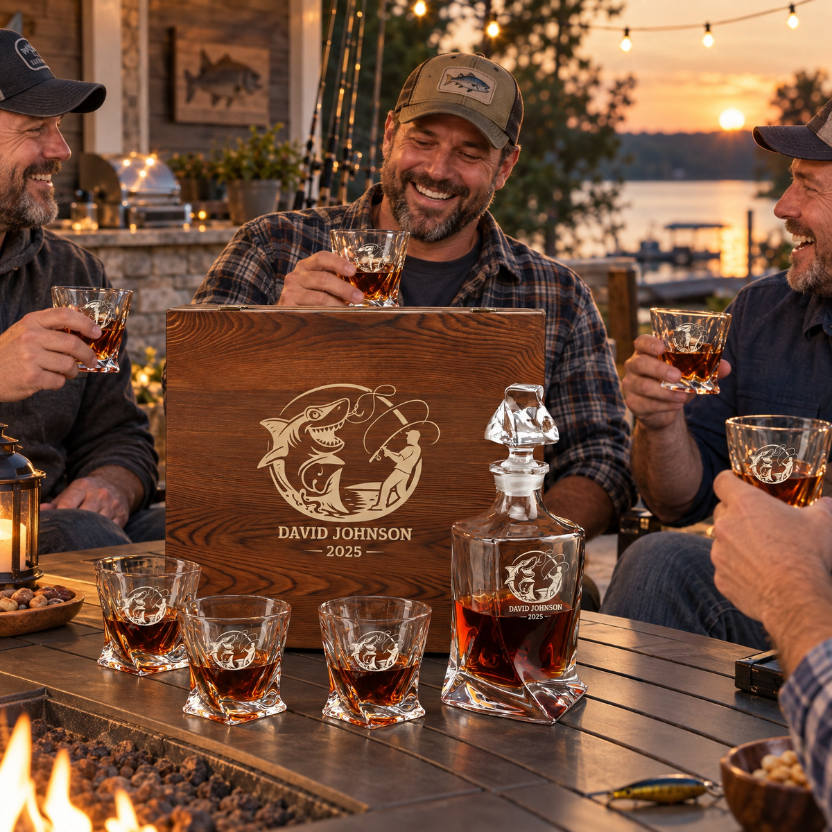 Gift for Fishermen – Twisted Decanter Set with 4 Glasses & Wooden Box – image 09
