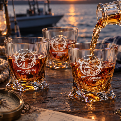 Gift for Fishermen – Twisted Decanter Set with 4 Glasses & Wooden Box – image 14