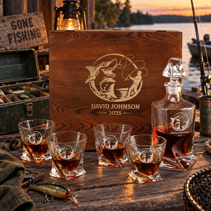 Gift for Fishermen – Twisted Decanter Set with 4 Glasses & Wooden Box – image 16