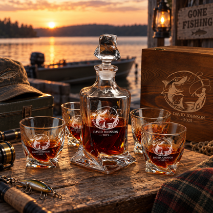 Gift for Fishermen – Twisted Decanter Set with 4 Glasses & Wooden Box – image 18