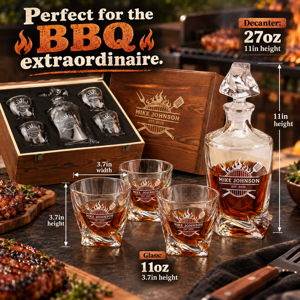Gift for Grillmasters – Twisted Decanter Set with 4 Glasses & Wooden Box product image