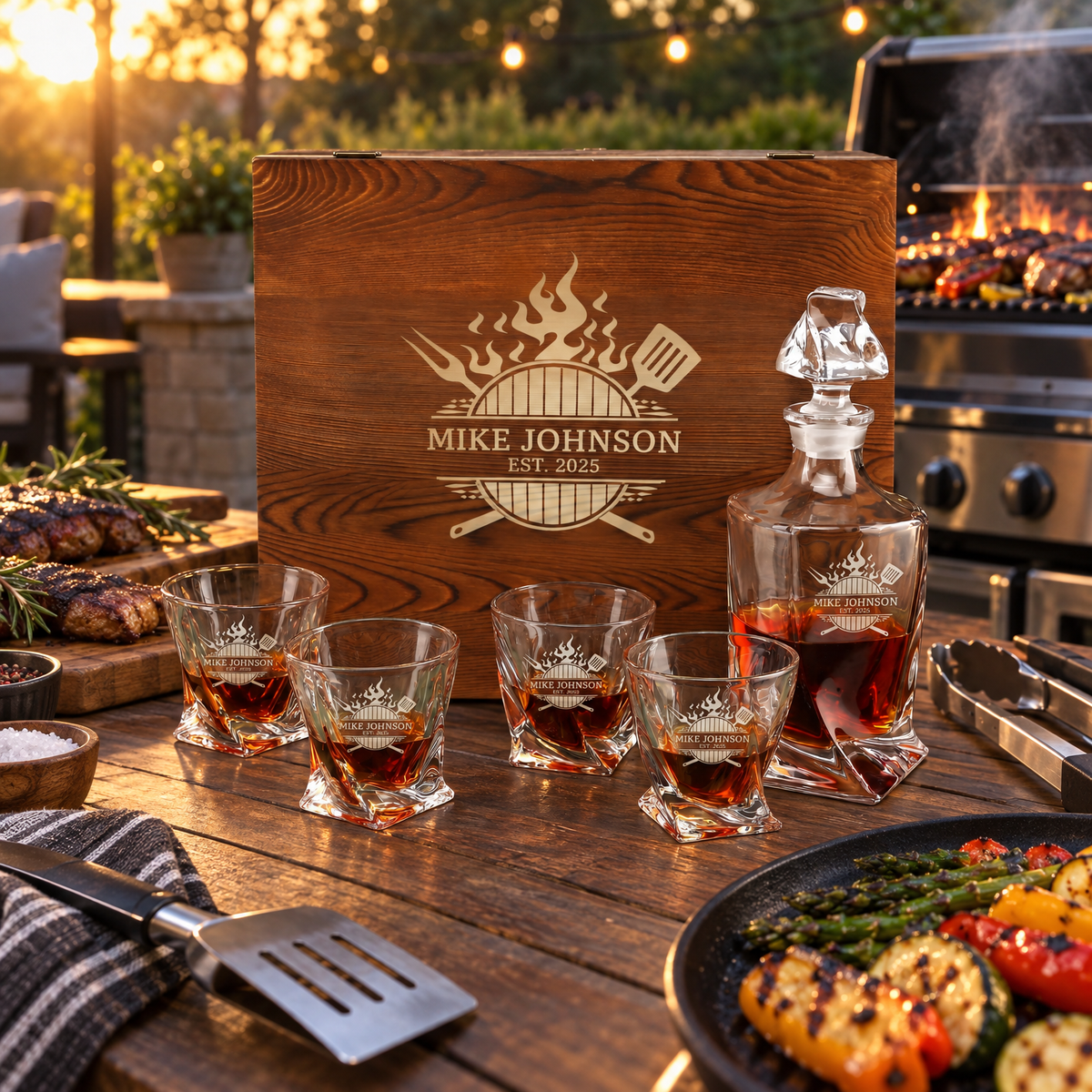Gift for Grillmasters – Twisted Decanter Set with 4 Glasses & Wooden Box product image