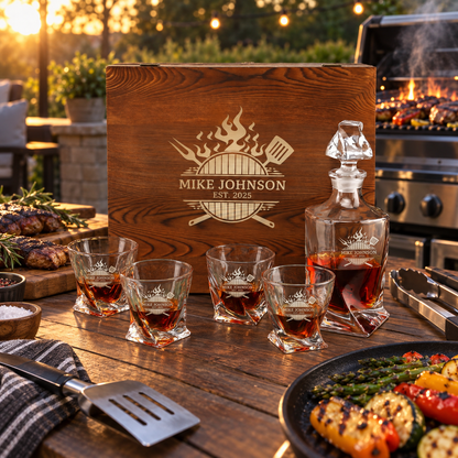 Gift for Grillmasters – Twisted Decanter Set with 4 Glasses & Wooden Box – image 04
