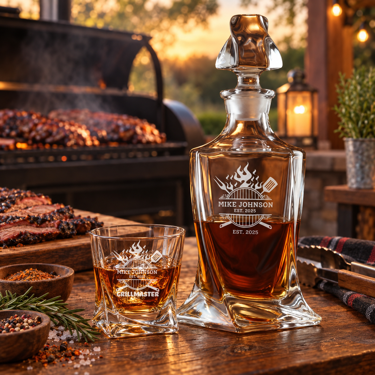 Gift for Grillmasters – Twisted Decanter Set with 4 Glasses & Wooden Box – image 06