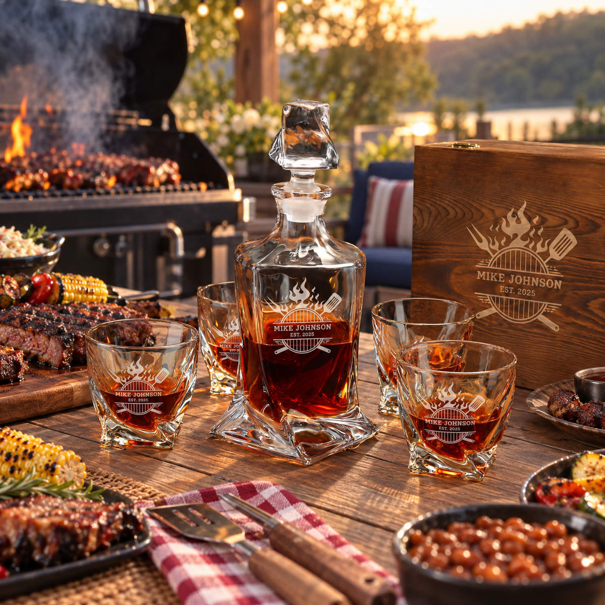 Gift for Grillmasters – Twisted Decanter Set with 4 Glasses & Wooden Box – image 08