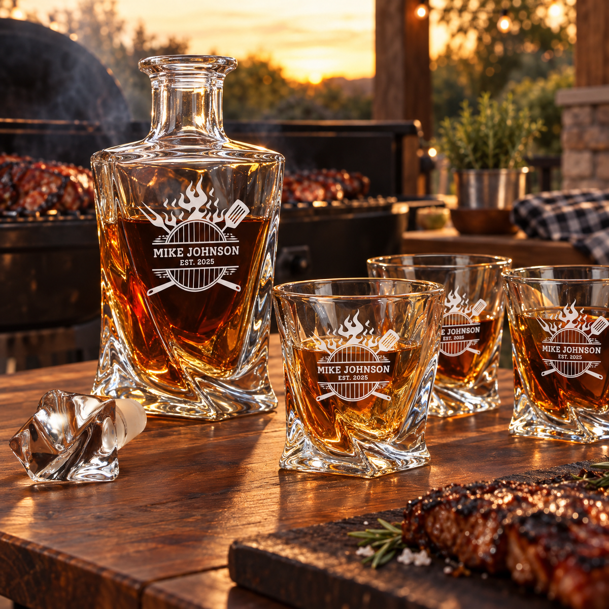 Gift for Grillmasters – Twisted Decanter Set with 4 Glasses & Wooden Box product image