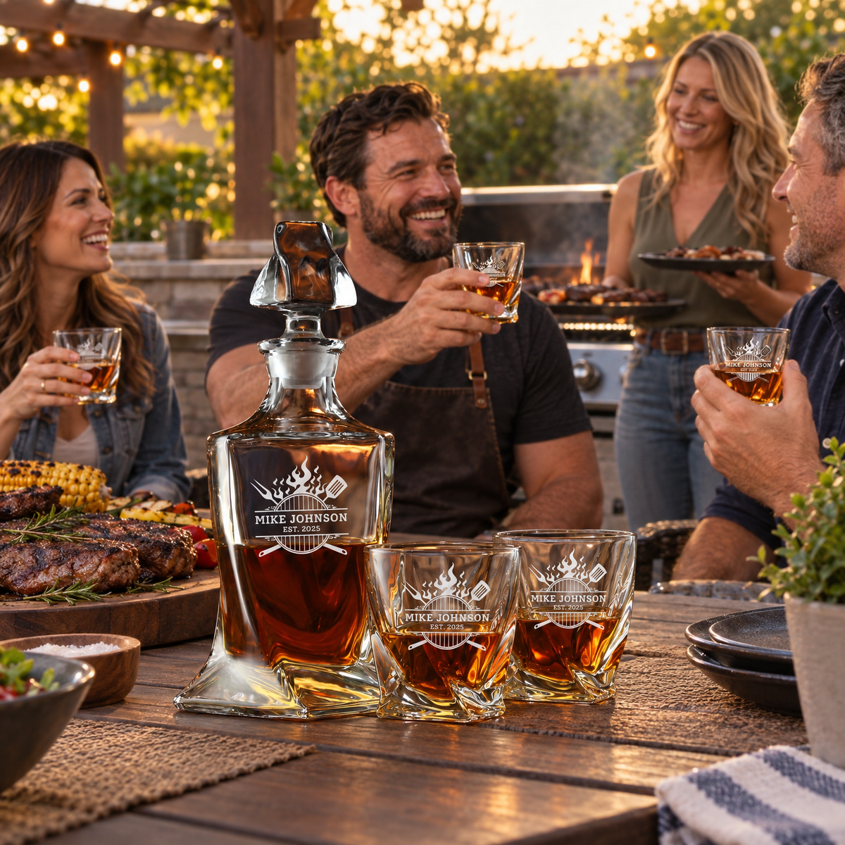 Gift for Grillmasters – Twisted Decanter Set with 4 Glasses & Wooden Box product image