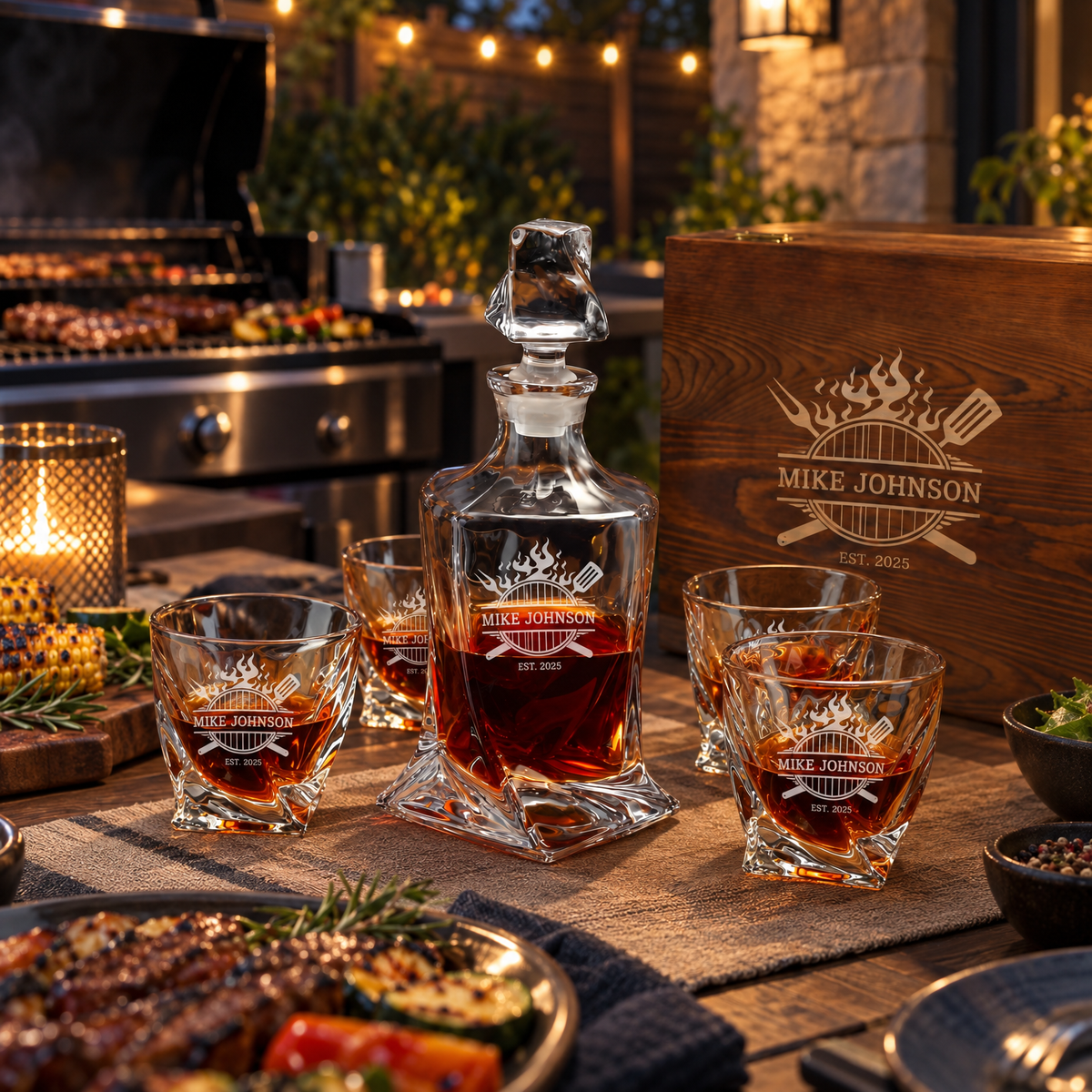 Gift for Grillmasters – Twisted Decanter Set with 4 Glasses & Wooden Box – image 20