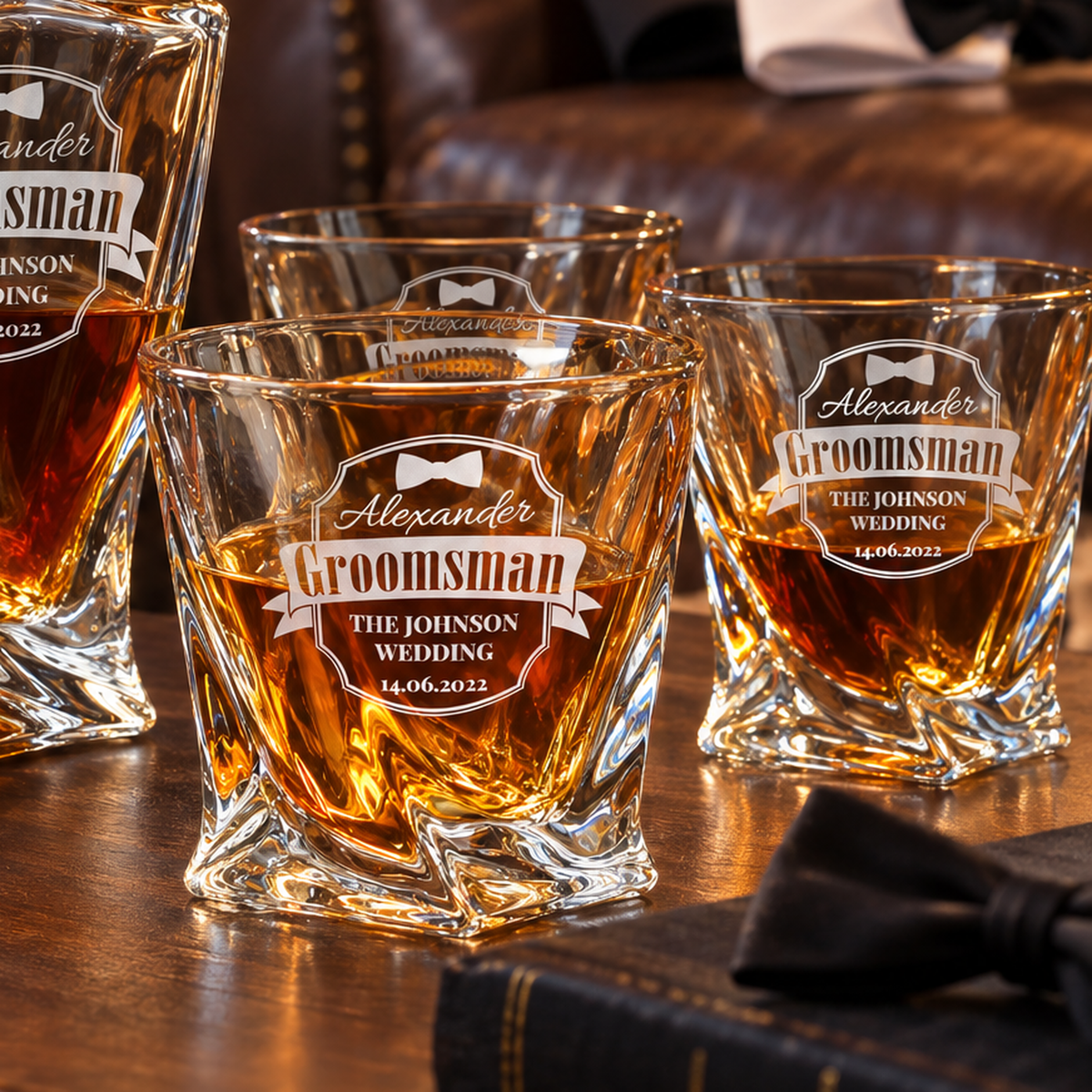 Groomsman Gift – Twisted Decanter Set with 4 Glasses & Wooden Box product image