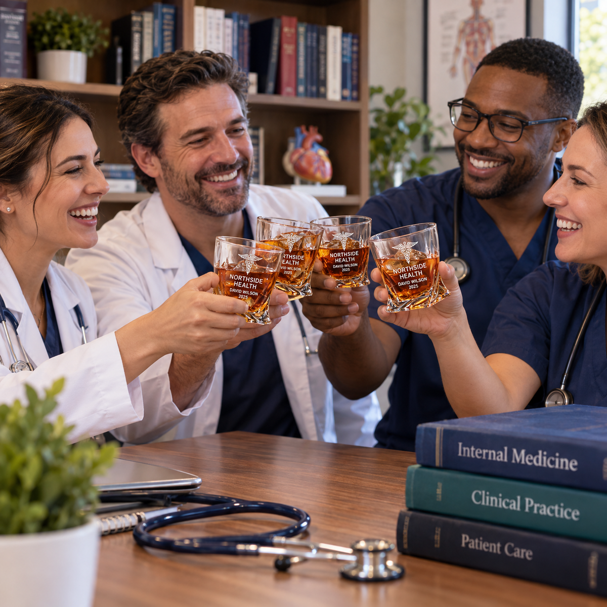 Healthcare Company Gifts – Twisted Decanter Set with 4 Glasses & Wooden Box product image