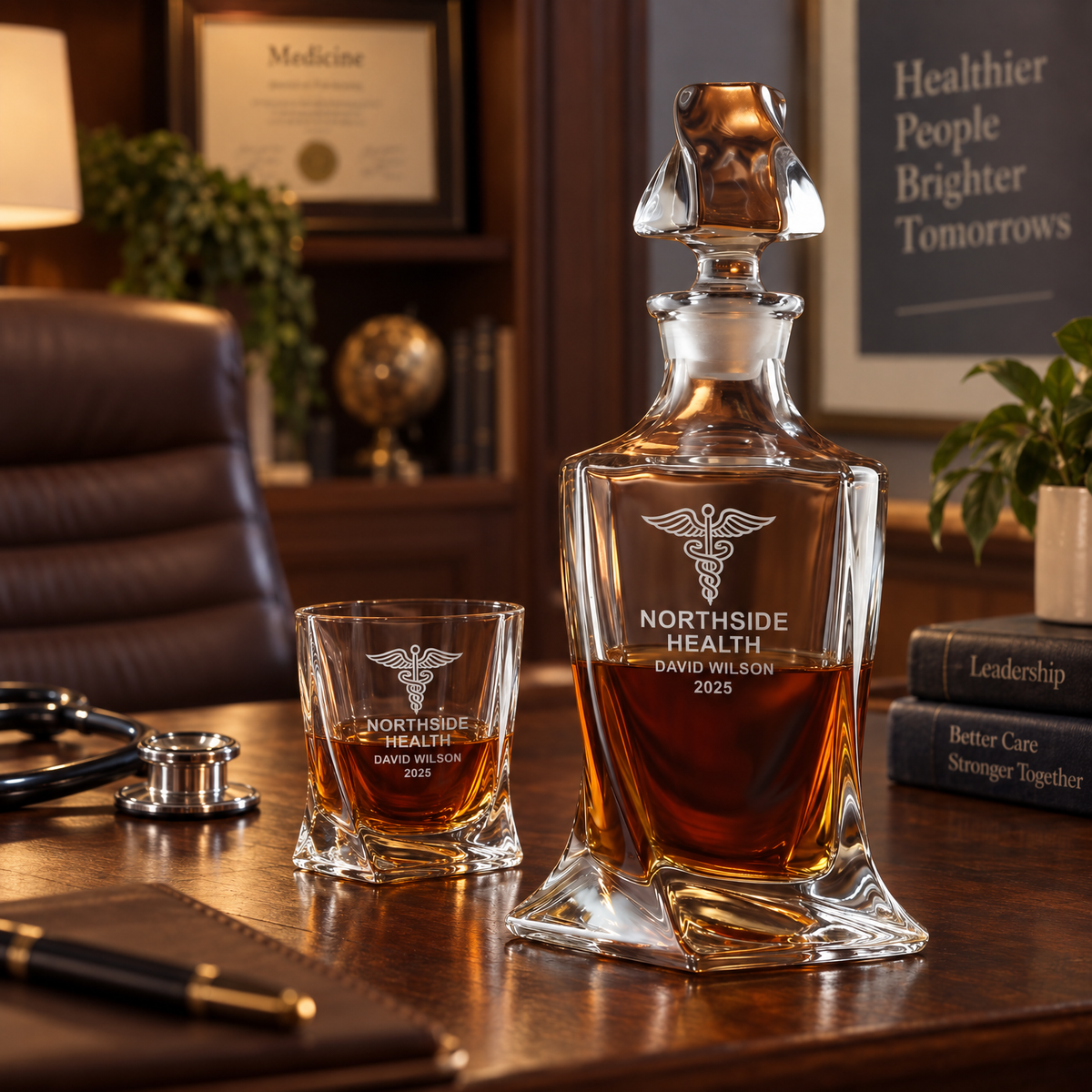 Healthcare Company Gifts – Twisted Decanter Set with 4 Glasses & Wooden Box – image 18