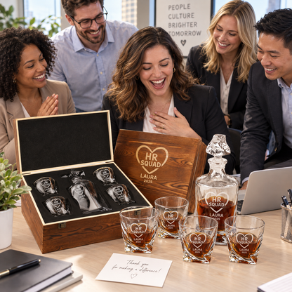 Human Resources Company Gifts – Twisted Decanter Set with 4 Glasses & Wooden Box – image 03
