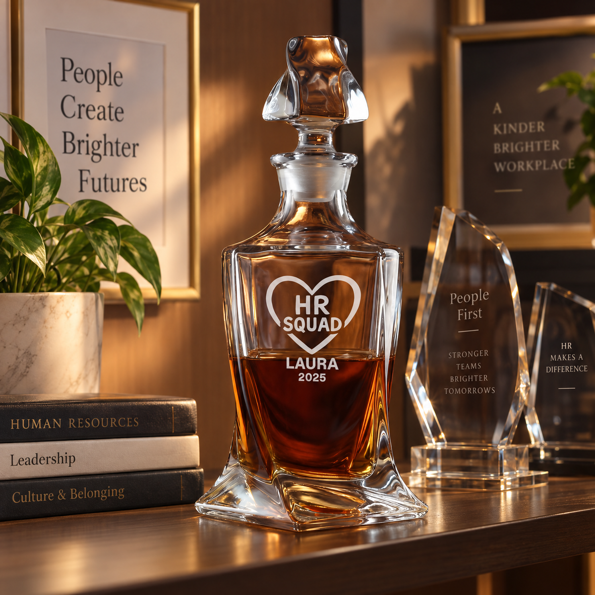 Human Resources Company Gifts – Twisted Decanter Set with 4 Glasses & Wooden Box product image