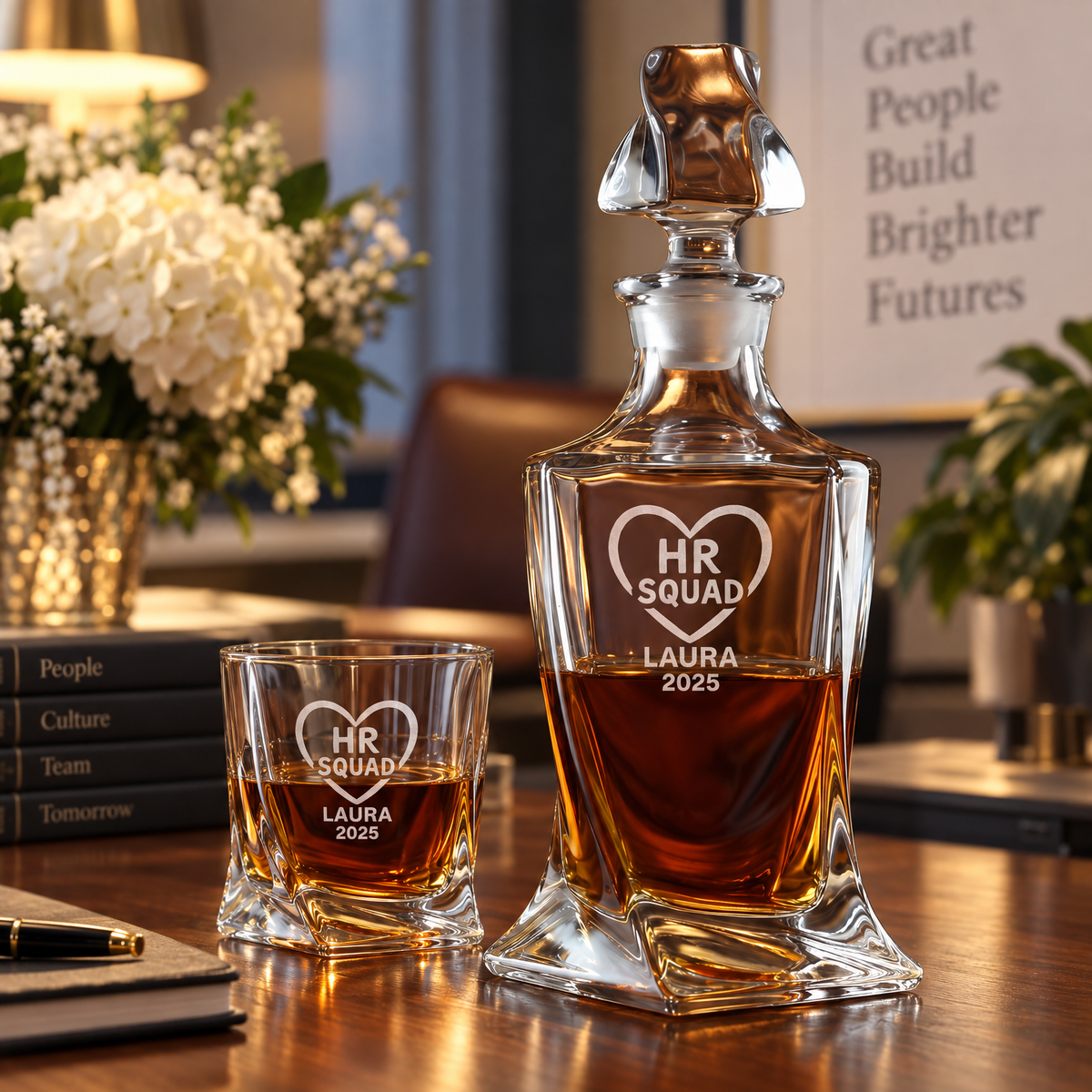 Human Resources Company Gifts – Twisted Decanter Set with 4 Glasses & Wooden Box – image 10
