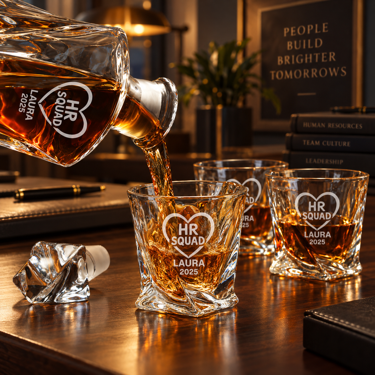 Human Resources Company Gifts – Twisted Decanter Set with 4 Glasses & Wooden Box product image