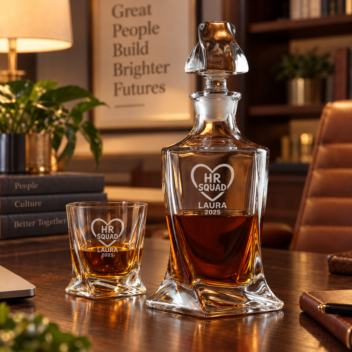 Human Resources Company Gifts – Twisted Decanter Set with 4 Glasses & Wooden Box – image 18