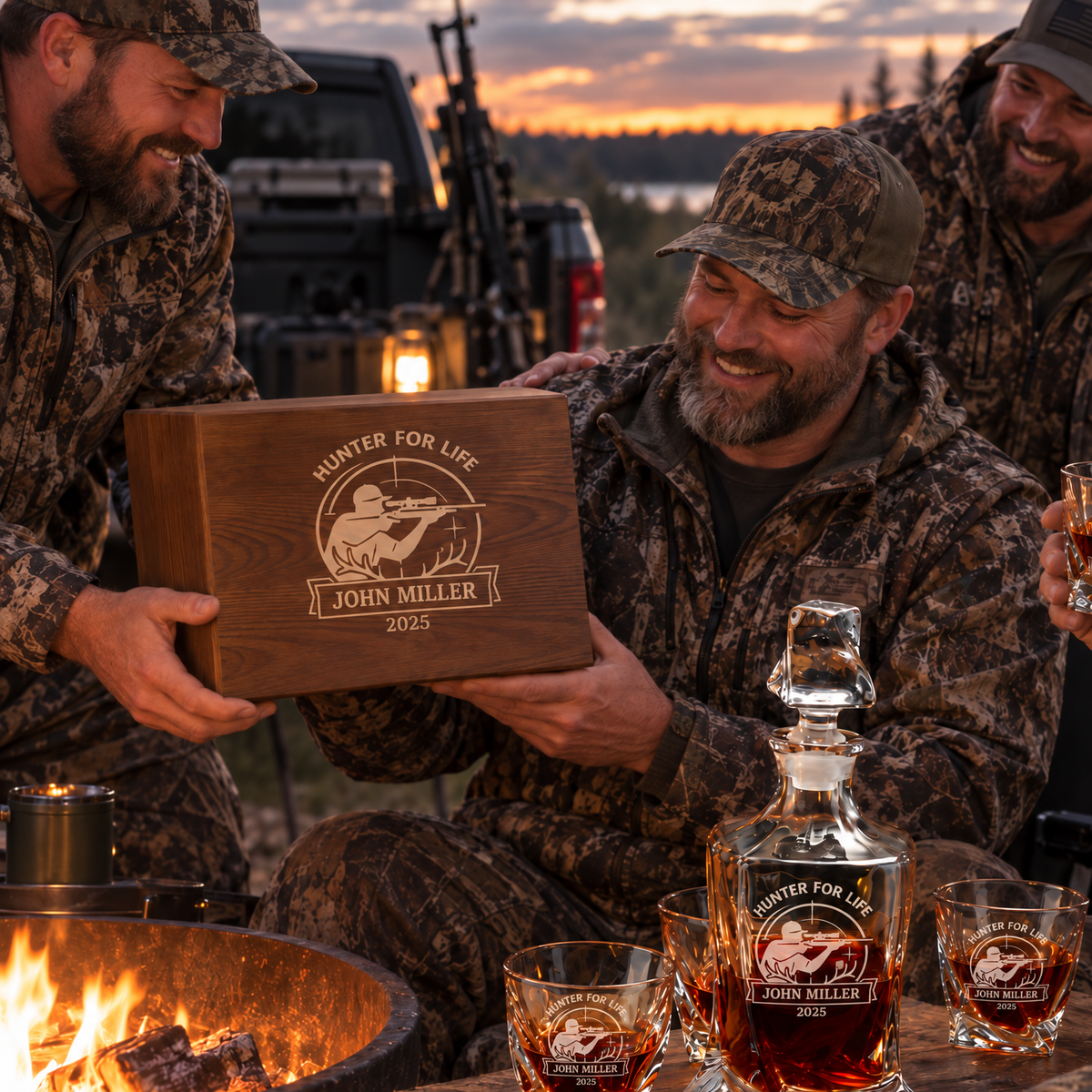 Gift for Hunters – Twisted Decanter Set with 4 Glasses & Wooden Box – image 03