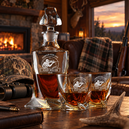 Gift for Hunters – Twisted Decanter Set with 4 Glasses & Wooden Box – image 18