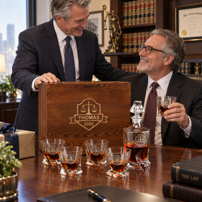 Legal Company Gifts – Twisted Decanter Set with 4 Glasses & Wooden Box – image 03