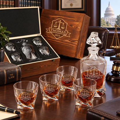 Legal Company Gifts – Twisted Decanter Set with 4 Glasses & Wooden Box – image 04