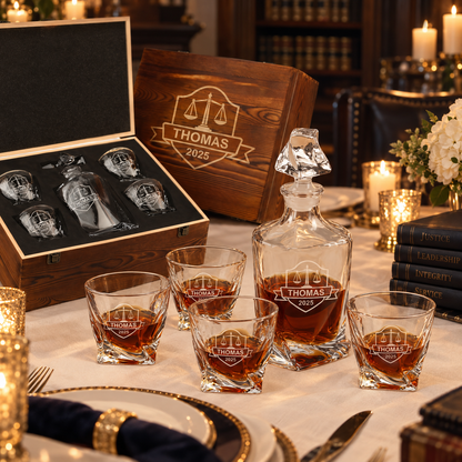 Legal Company Gifts – Twisted Decanter Set with 4 Glasses & Wooden Box – image 08