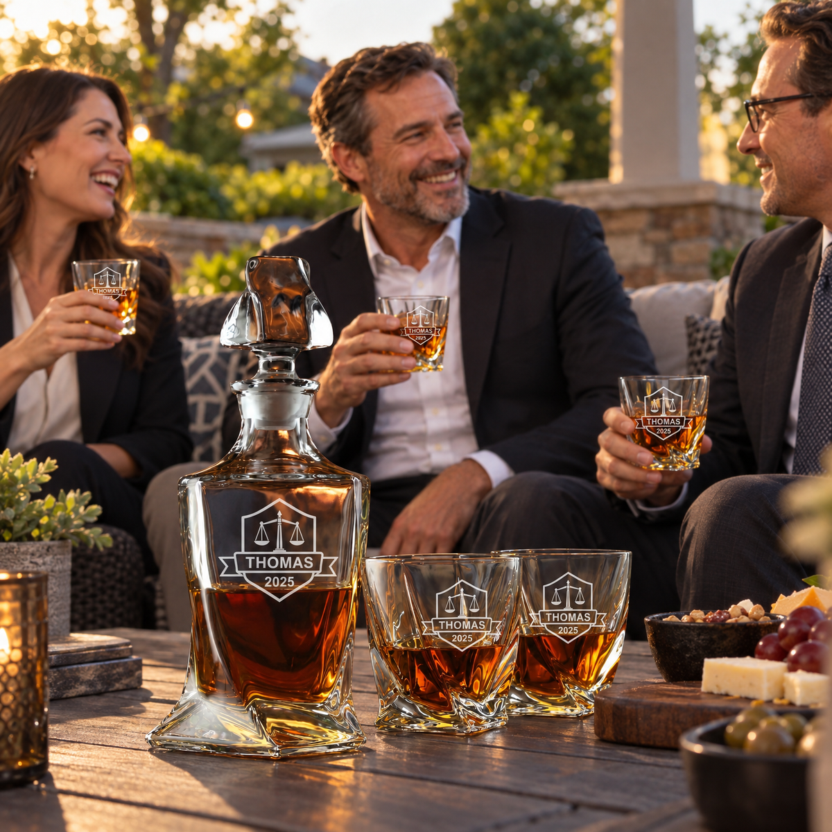 Legal Company Gifts – Twisted Decanter Set with 4 Glasses & Wooden Box product image