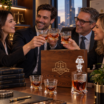 Legal Company Gifts – Twisted Decanter Set with 4 Glasses & Wooden Box – image 15